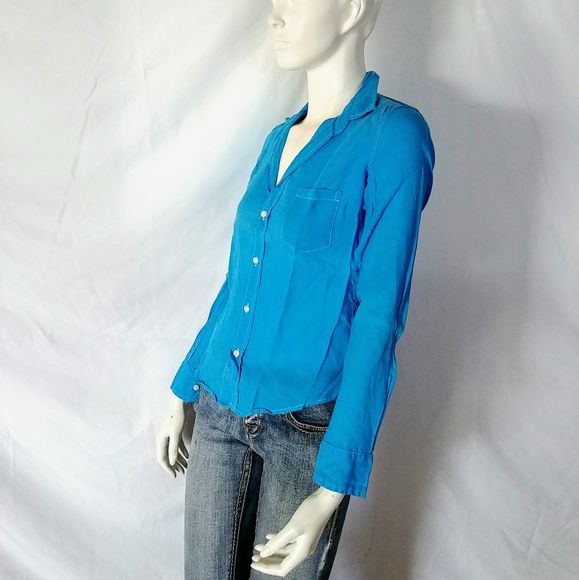 NWOT Frank & Eileen Barry Turquoise Linen Shirt - Picture 2 of 8